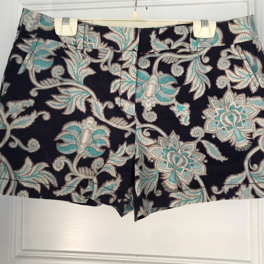 Ann Taylor Loft Navy Turquoise Floral Shorts Sz 12 NWT